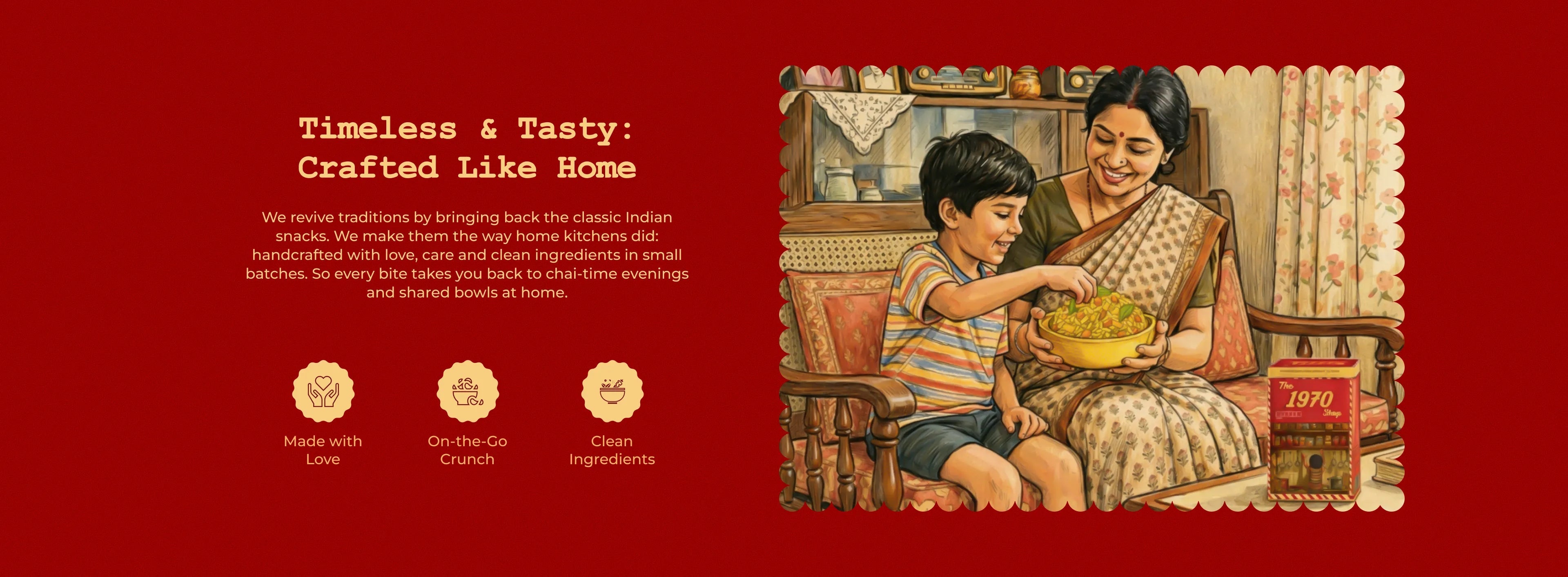 Mom's tea-time rule: take some, leave some — mother and son sharing a bowl of chiwda at home