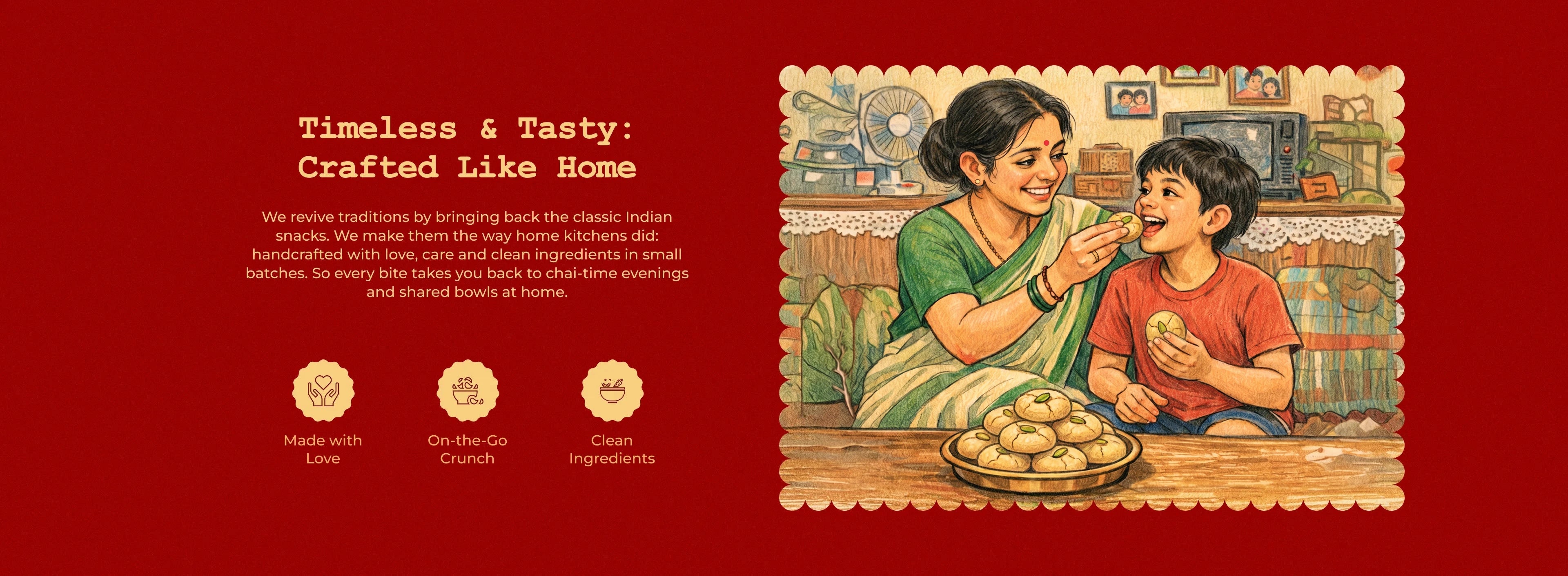 Timeless and tasty, crafted like home — mother and son sharing a plate of besan nankhatai at home